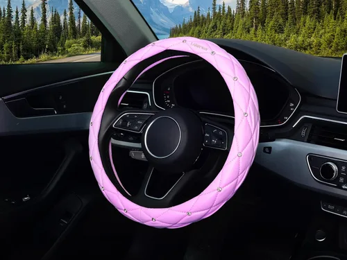 Miniatura 2 de LABBYWAY Funda para volante de piel con diamantes de imitación brillantes, ajuste universal de 15 pulgadas, funda para volante de automóvil
