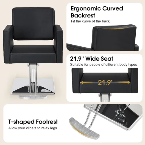 Miniatura 6 de Silla BarberPub para estilista de salón, silla de peluquería hidráulica, altura ajustable, cuero PVC, giro de 360 grados, barbería, salón en casa