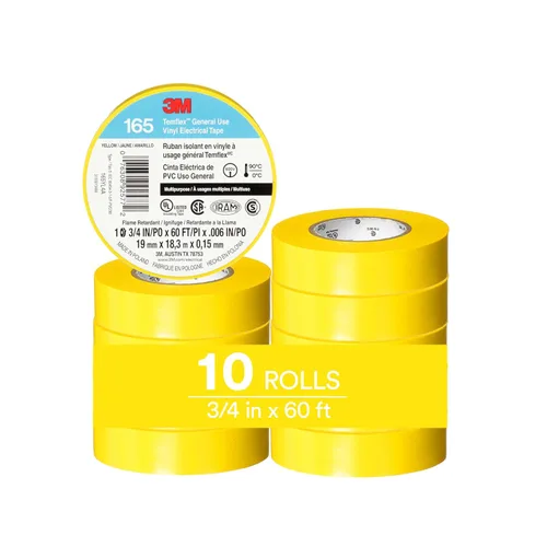 Miniatura 8 de 3M Temflex Cinta Eléctrica de Vinilo Multiusos 165, Blanca, 3/4 pulg x 60 pies (19 mm x 18 m), Paquete de 10 Rollos Blanco