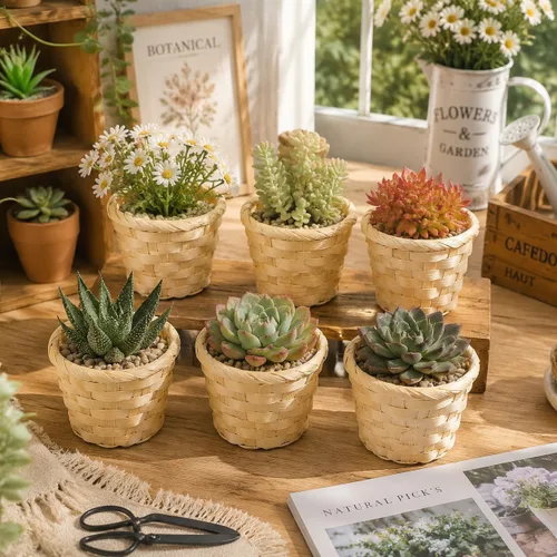 Miniatura 7 de 5 cestas pequeñas de bambú tejidas para recuerdos, cesta de mimbre pequeña de 3 pulgadas para manualidades, almacenamiento redondo en miniatura