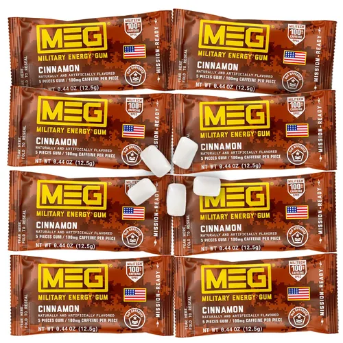 Miniatura 12 de MEG - Goma de mascar de energía militar 100 mg de cafeína por pieza + aumenta la energía + aumenta el rendimiento físico + paquete de 8
