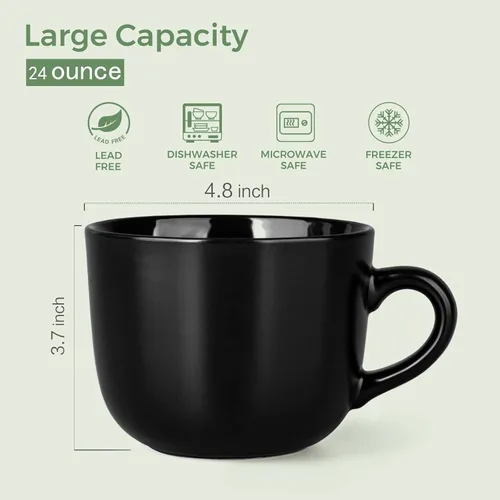 Miniatura 2 de AmorArc Tazas de sopa de 24 onzas con asas, tazas de cerámica jumbo con asas para café, cereales, capuchino, aptos para microondas y lavavajillas