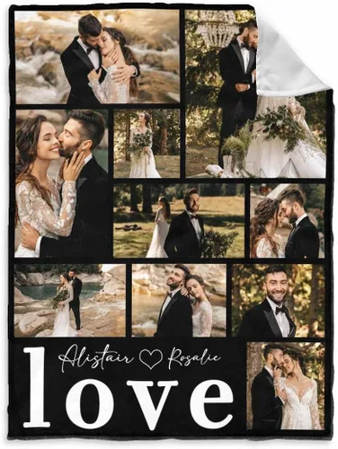 Miniatura 16 de InterestPrint Manta de fotos personalizada para pareja, novio, novia, manta personalizada de 6 fotos, manta personalizada de aniversario y boda