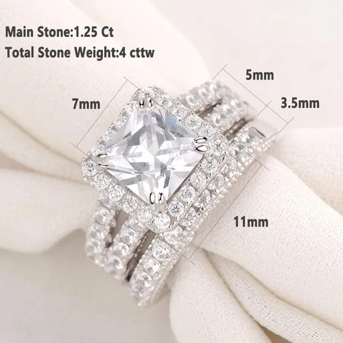 Miniatura 5 de Wuziwen Anillo de compromiso de 4 quilates para mujer, plata de ley, circonita cúbica, anillo de boda