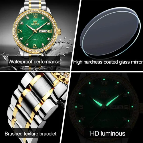 Miniatura 61 de OLEVS - Relojes de diamantes para hombres, relojes de vestir a prueba de agua, relojes analógicos de cuarzo de lujo con calendario de fecha y correa