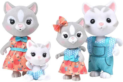 Honey Bee Acres La Familia de Gatos Purringtons, 4 Figuras de Muñecos en Miniatura, Pequeñas