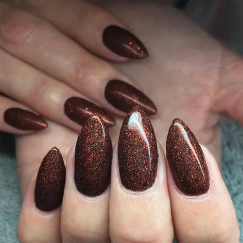Miniatura 11 de Uñas postizas cromadas negras a presión de almendra mediana, uñas postizas de aguja con diseño brillante, uñas postizas acrílicas de metal brillante