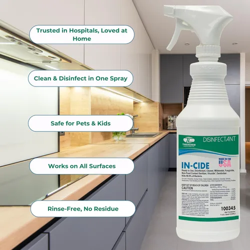 Miniatura 4 de In-Cide - Spray desinfectante de grado hospitalario – Limpiador registrado por la EPA que mata el 99.9% de MRSA, H1N1 – Clínica de oficina en casa