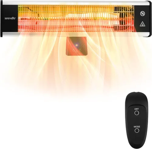 SereneLife Calentador infrarrojo para patio, calentador eléctrico de pared con control remoto, 1500 W, aprobado IP65, inodoro, interior/exterior