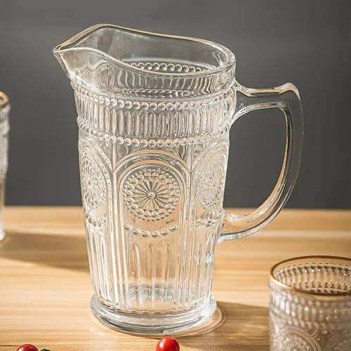 Miniatura 3 de Kingrol Jarra de vidrio de 50 onzas, jarra de agua vintage para té helado, jugo, leche, bebidas, jarra de vidrio resistente al calor para agua