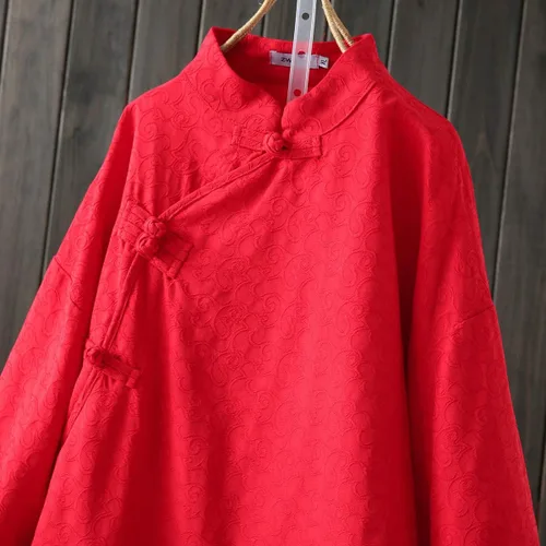 Miniatura 5 de Kedera playera de lino jacquard para mujer, estilo retro chino con botones de rana