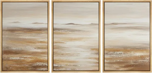 Miniatura 100 de SIGNLEADER Lienzo enmarcado para pared, juego de arte de collage de polígonos retro marrón tostado, ilustraciones con formas abstractas, arte