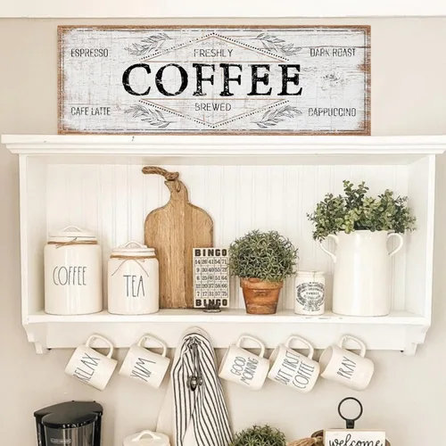 Letrero retro para cafetería, café recién hecho, café con leche, tostado oscuro, capuchino, letrero de lienzo para decoración de bares, casa de