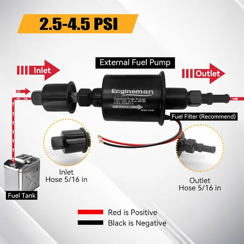 Miniatura 4 de Bomba de combustible eléctrica universal 12V 2.5-4.5 PSI en línea externa 5/16 pulgadas compatible con carburador marino diesel a gas marino E8016S