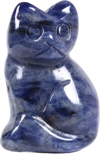 Miniatura 23 de Justinstones Escultura de gato tallada de cristal de cuarzo, estatua de gato de animal gatito de 1.181 in, mini figura de gato sentado de cristal