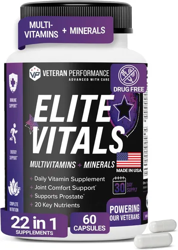 Elite Vitals - Multivitaminas diarias para hombre con vitamina B12, suplemento de apoyo inmunológico sin gluten para próstata, articulaciones y