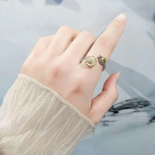 Miniatura 2 de VIFE Anillos de plata esterlina S925 para ansiedad para mujer, anillo abierto ajustable, circonita cúbica 3A, abejagirasol You are My Sunshine