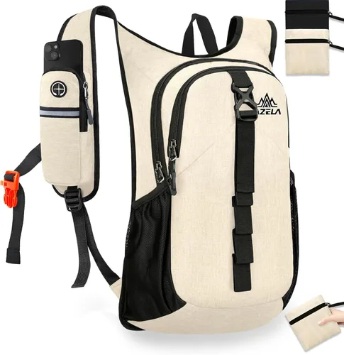 Mochila de senderismo pequeña de 15L plegable ultraligera Trekking Camping al aire libre Mochila para mujeres hombres (beige)