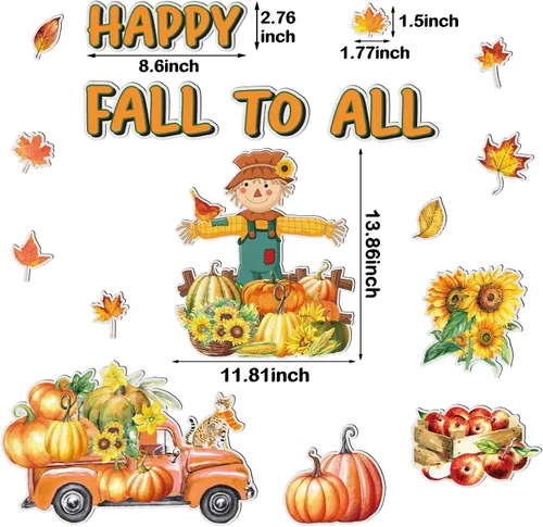 Miniatura 4 de Peryiter 17 imanes para puerta de garaje, imanes de otoño, decoración de puerta de garaje, imán de otoño con girasoles, pavo, camión, calabazas