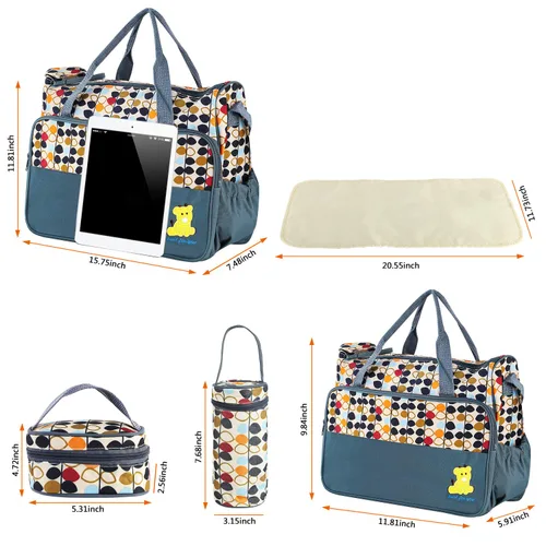 Miniatura 4 de Moclever Juego de 5 Piezas de Bolsa de Pañales Tipo Tote para Artículos Esenciales del Bebé – Bolsas Grandes para Bebé para Mamá, Bolsas de Gris