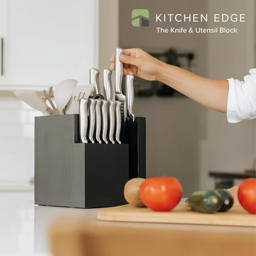 Miniatura 2 de KitchenEdge Bloque magnético de bambú para cuchillos y soporte para utensilios de cocina, almacenamiento elegante para cuchillos de chefs, cuchillos