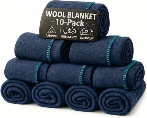 Miniatura 12 de Manta de Lana para Acampada – 70% Lana Resistente de Servicio Pesado Estilo Militar, Cálida y Lavable, Manta Ignífuga para Emergencias, Gris