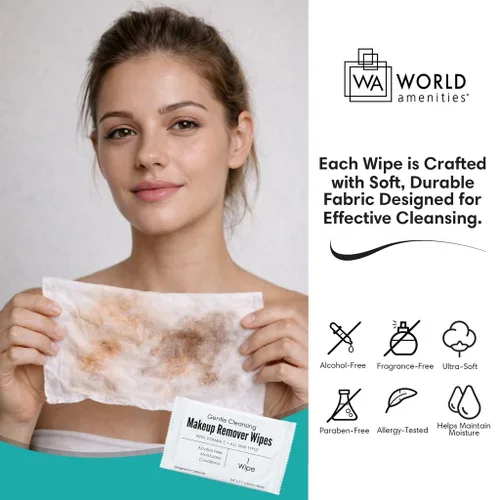 Miniatura 4 de World Amenities - Toallitas removedoras de maquillaje a granel 50 unidades Envueltas individualmente, limpieza suave, sin alcohol - Todo