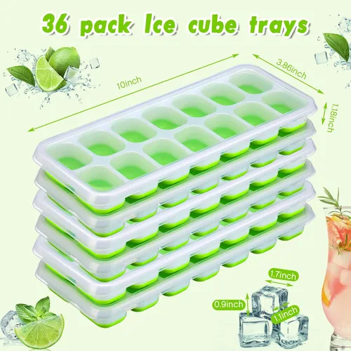 Miniatura 2 de Rtteri Paquete de 36 bandejas de hielo de silicona para congelador, moldes flexibles de 14 cubos, bandejas apilables de fácil liberación con tapa