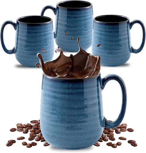 Miniatura 12 de Juego de tazas de café de cerámica grandes - 15 oz tazas de café con mango de porcelana, juego de 4 con mango, perfectas para capuchino, té, moca