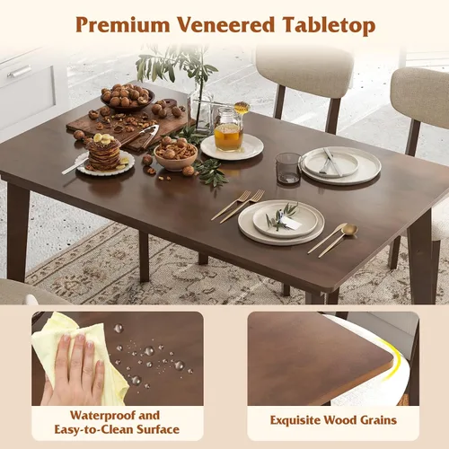 Miniatura 5 de GOFLAME Juego de Mesa de Comedor de 5 Piezas para 4, Mesa de Cocina Estilo Granja y 4 Sillas Tapizadas con Marco de Madera de Caucho, Asiento