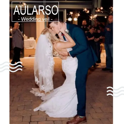 Miniatura 5 de 2 niveles velos de boda de encaje para novias corto longitud de cintura velo de novia con peine para novias