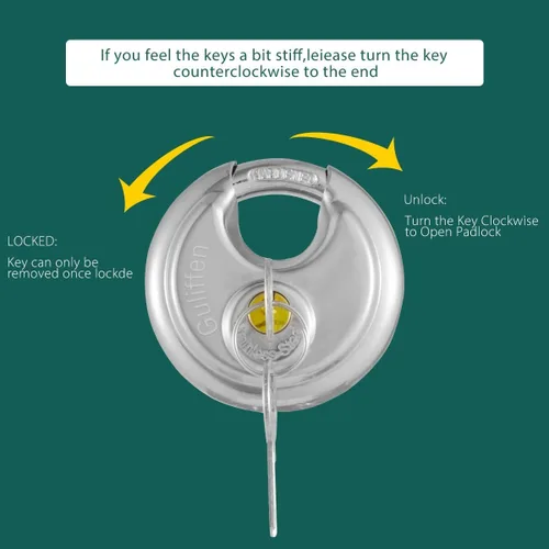 Miniatura 6 de Paquete de 4 candados de disco con llave, cerradura de acero inoxidable con llave, 2-3/4 pulgadas de ancho, grillete de 3/8 pulgadas de diámetro