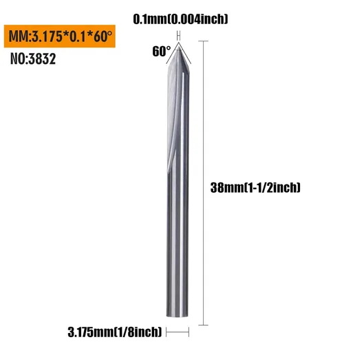 Miniatura 2 de HUHAO 5 piezas de brocas de grabado CNC, brocas en V de 60 grados con vástago recto de 2 hélices de 1/8" y punta de 0.1mm de carburo
