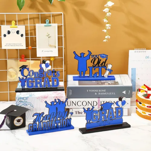 Miniatura 4 de Yulejo 4 piezas de decoraciones de fiesta de graduación 2026, centros de mesa de madera para la clase de 2026, decoración de mesa de felicitación