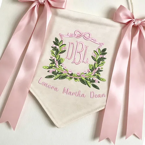 Miniatura 2 de Letrero personalizado de bienvenida para bebé, bandera bordada con nombre, letrero para puerta de hospital de bebé, con lazos, decoración de baby