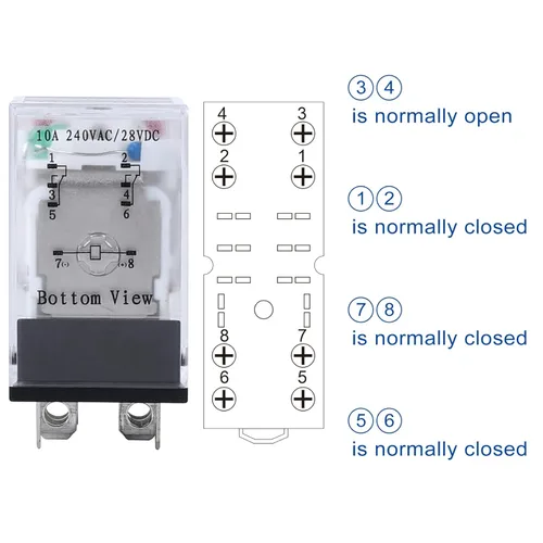 Miniatura 5 de Relé de potencia electromagnética, bobina de relé de CA de 8 pines de 10 amperios 110 V/120 V con base de enchufe, indicador LED, DPDT 2NO 2NC - 9