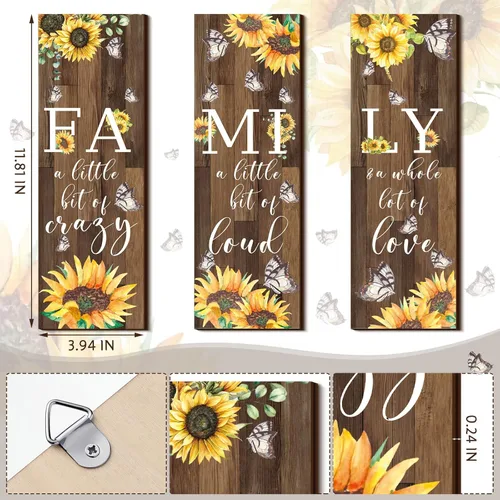 Miniatura 2 de Yookeer 3 piezas de girasol inspirador decoración de pared para cocina, girasol, mariposa, regalo de pared, decoración de pared familiar de madera