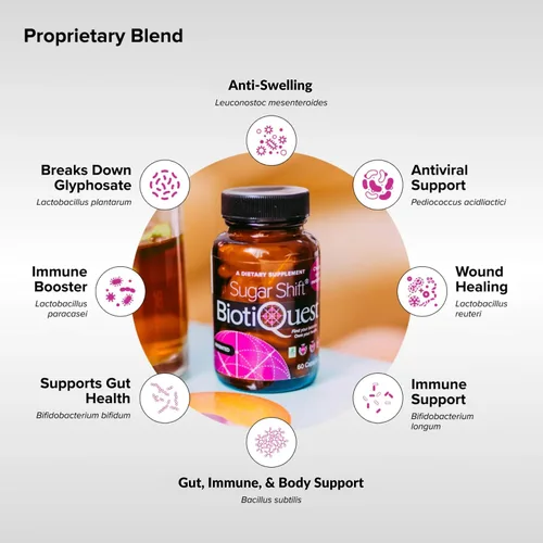 Miniatura 3 de BiotiQuest Probiótico Sugar Shift Ayuda a disminuir los antojos de azúcar y carbohidratos y apoya el equilibrio digestivo 22 mil millones de UFC