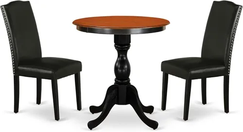 Miniatura 13 de East West Furniture ESEN3-BCH-20 - Juego de mesa y sillas de cocina de 3 piezas contiene una mesa redonda de comedor con pedestal y 2 sillas Parsons