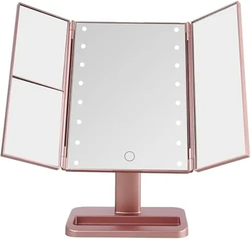 Miniatura 8 de MELANNCO Elements - Espejo de tocador LED de tres pliegues, 3 aumentos y luces LED regulables, negro, 7.09 x 4.69 x 11.61 pulgadas