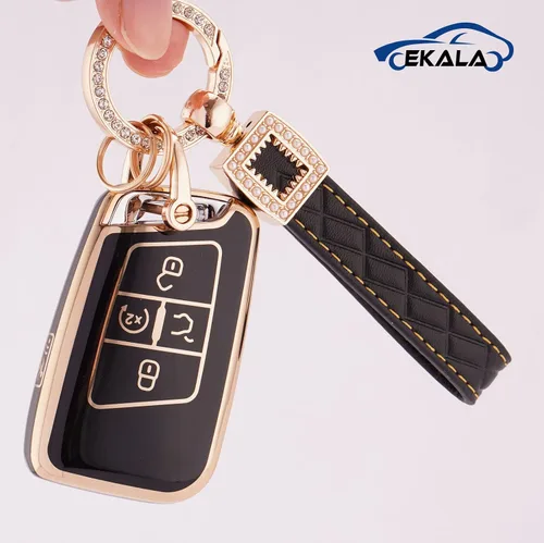Miniatura 5 de EKALA Funda para llavero Volkswagen con llavero de cuero, 4 botones de TPU suave, compatible con Volkswagen Tiguan Atlas Passat Jetta Golf Alltrack