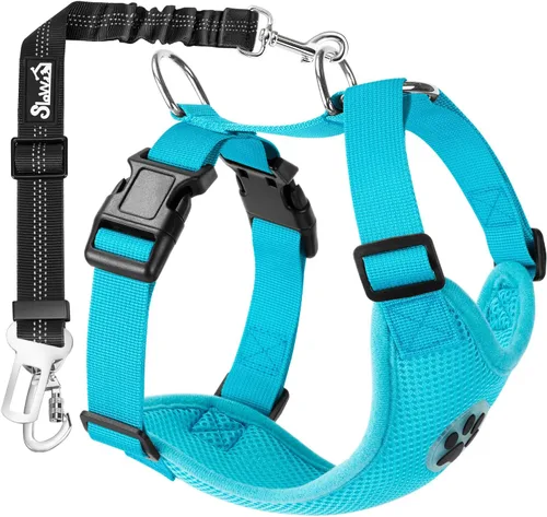 Miniatura 14 de SlowTon Arnés de Cinturón de Seguridad para Perros para Coche, Arnés de Coche para Perros Ajustable de Malla Transpirable y Cinturón de Seguridad