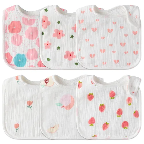 Miniatura 21 de Zainpe 6 piezas de baberos de algodón de muselina con broches para bebé con patrón de conejo, oso, oveja, pañuelos para babero suaves, absorbentes