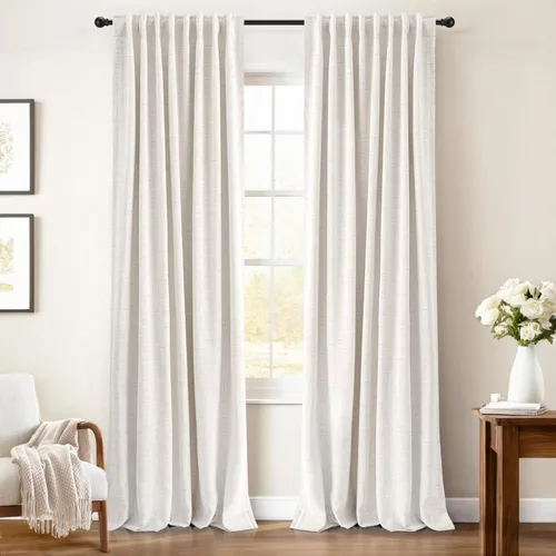 Miniatura 21 de INOVADAY Cortinas 100% opacas de 63 pulgadas de largo, juego de 2 paneles de lino con pestaña trasera, bolsillo para barra, cortinas opacas