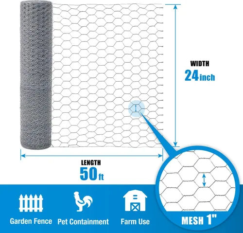Miniatura 3 de Fencer Wire Valla de red para aves de corral, valla de alambre hexagonal galvanizado de calibre 20, tamaño de apertura de malla de 1 pulgada