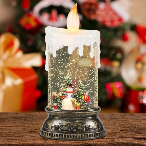 Miniatura 6 de GenSwin Vela de Globo de Nieve de Navidad, Vela Brillante Giratoria con Temporizador, Música y 3 Escenas de Muñeco de Nieve, Linterna