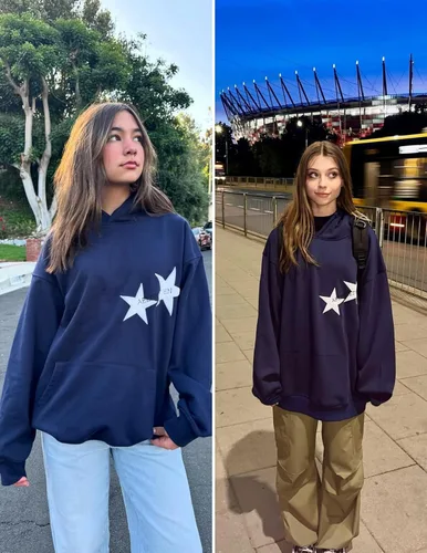 Miniatura 2 de Aelfric Eden Sudaderas con capucha Y2k con estampado de estrellas, de gran tamaño, con cuello redondo de los años 90, sudadera de manga larga