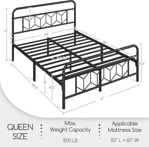 Miniatura 2 de Topeakmart Base de cama Queen con cabecera de estilo vintage, base de colchón, no necesita somier, almacenamiento debajo de la cama, soporte