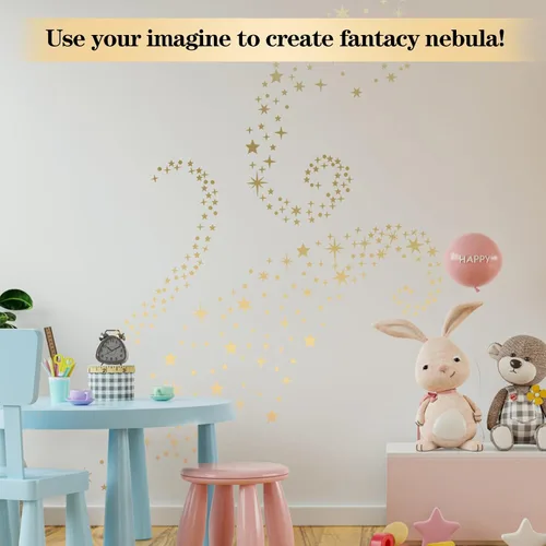 Miniatura 7 de Calcomanías de pared vintage con estrellas doradas, 5 hojas, 210 unidades, calcomanías con estrellas y puntos, calcomanías de arte de pared