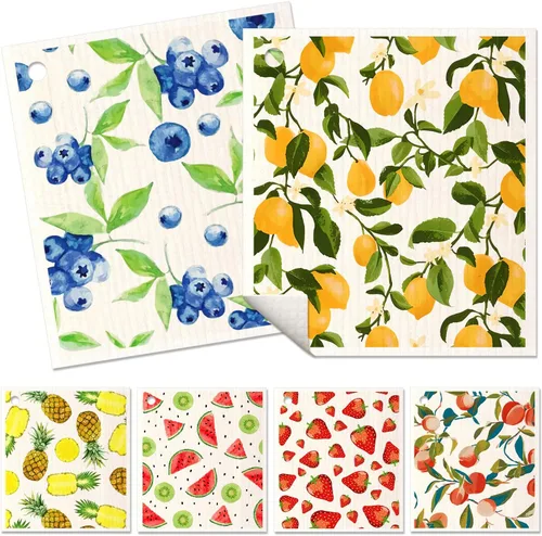 Miniatura 20 de Miss Adola 6 unidades de paños suecos para cocina - paños reutilizables para lavar platos, toallas de cocina absorbentes, lindas y divertidas, Bohemi